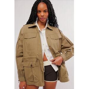 Free People OOFWEAR Oversized Khaki Cotton Rain Duster Jacket Size 12 NWT